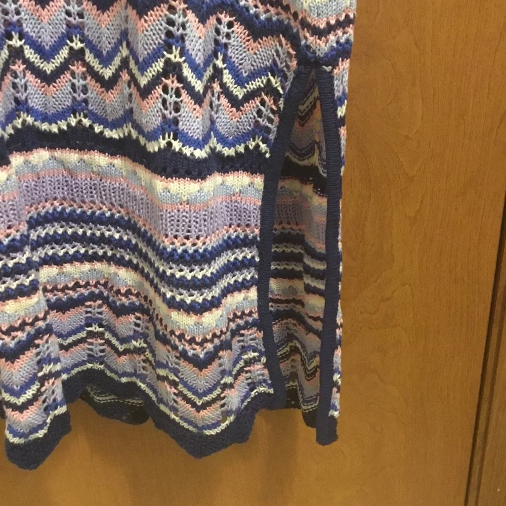 Jessica Simpson Purple Blue and White Striped Chevron Crochet Knit Midi Dress L - Picture 5 of 12